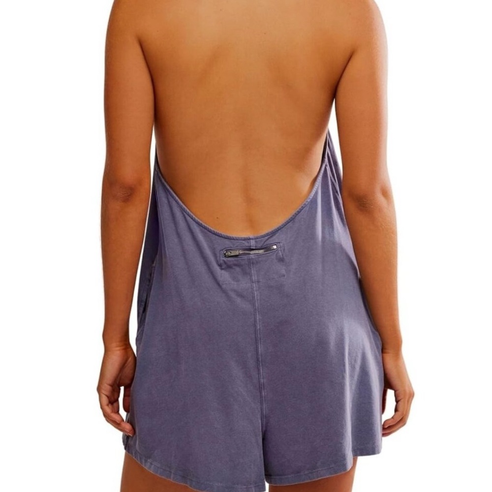 FP Movement by Free People Womens Hot Shot Halter Romper in Blue Indigo Size M - Picture 3 of 7